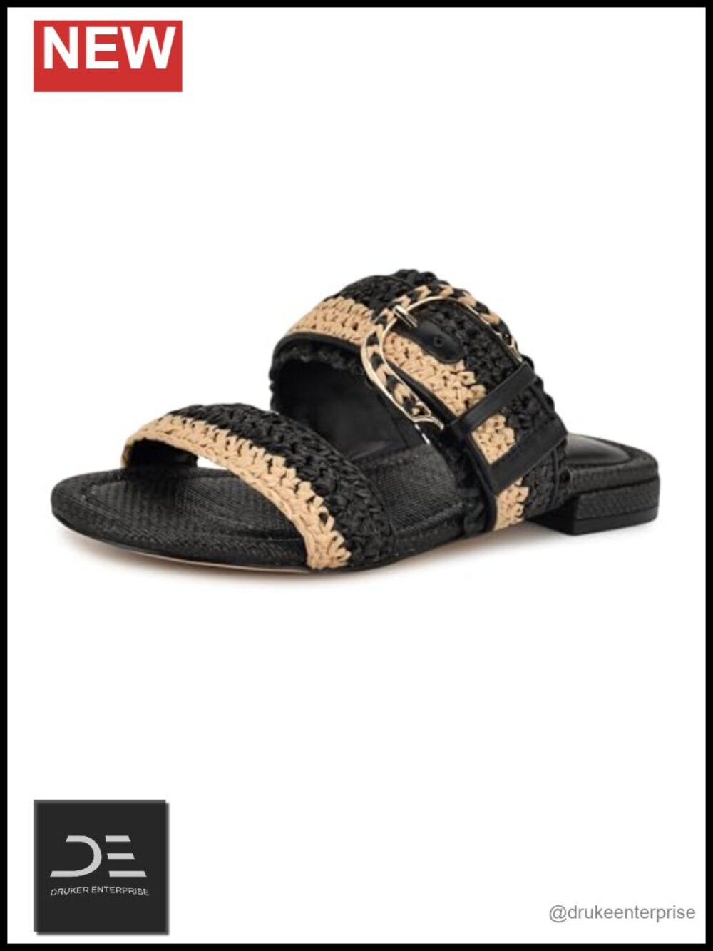 Nine West Women's Sameey Woven Slide Sandals Faux Leather Block Heel